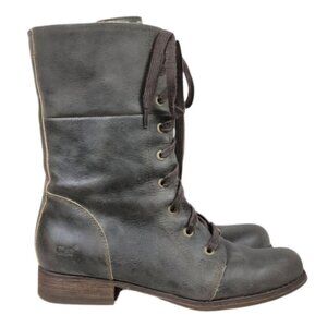 CAT Caterpillar Leather Combat Mid Calf Lace Up Boot Distressed Gray Size 8W